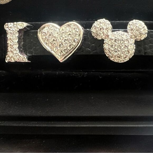 RARE Swarovski Disney Bracelet With “ I (Heart) Mickey”. Black Leather Band. main image 3